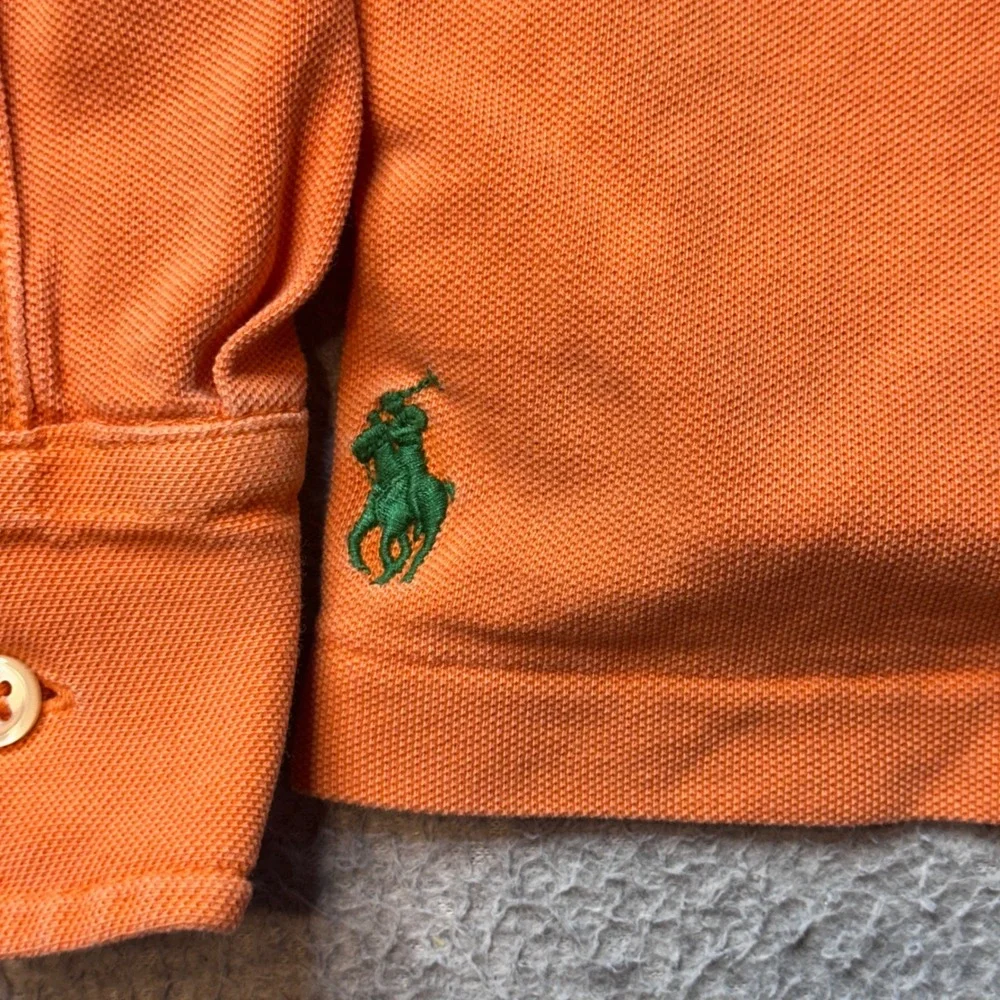 Polo Ralph Lauren Polo Shirt Mens S Orange Featherweight Mesh Long Sleeve Pocket